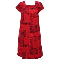 Vintage Hawaiian Red & Black Tiki Tribal Print Muumuu Dress, 1950's