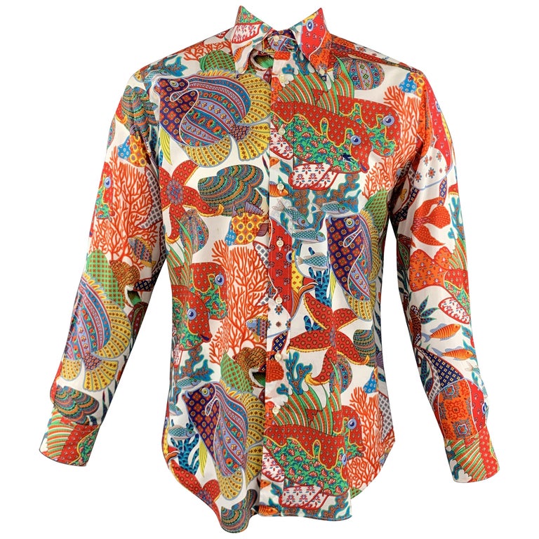 ETRO Size L Multi-Color Print Cotton Button Down Long Sleeve Shirt at ...