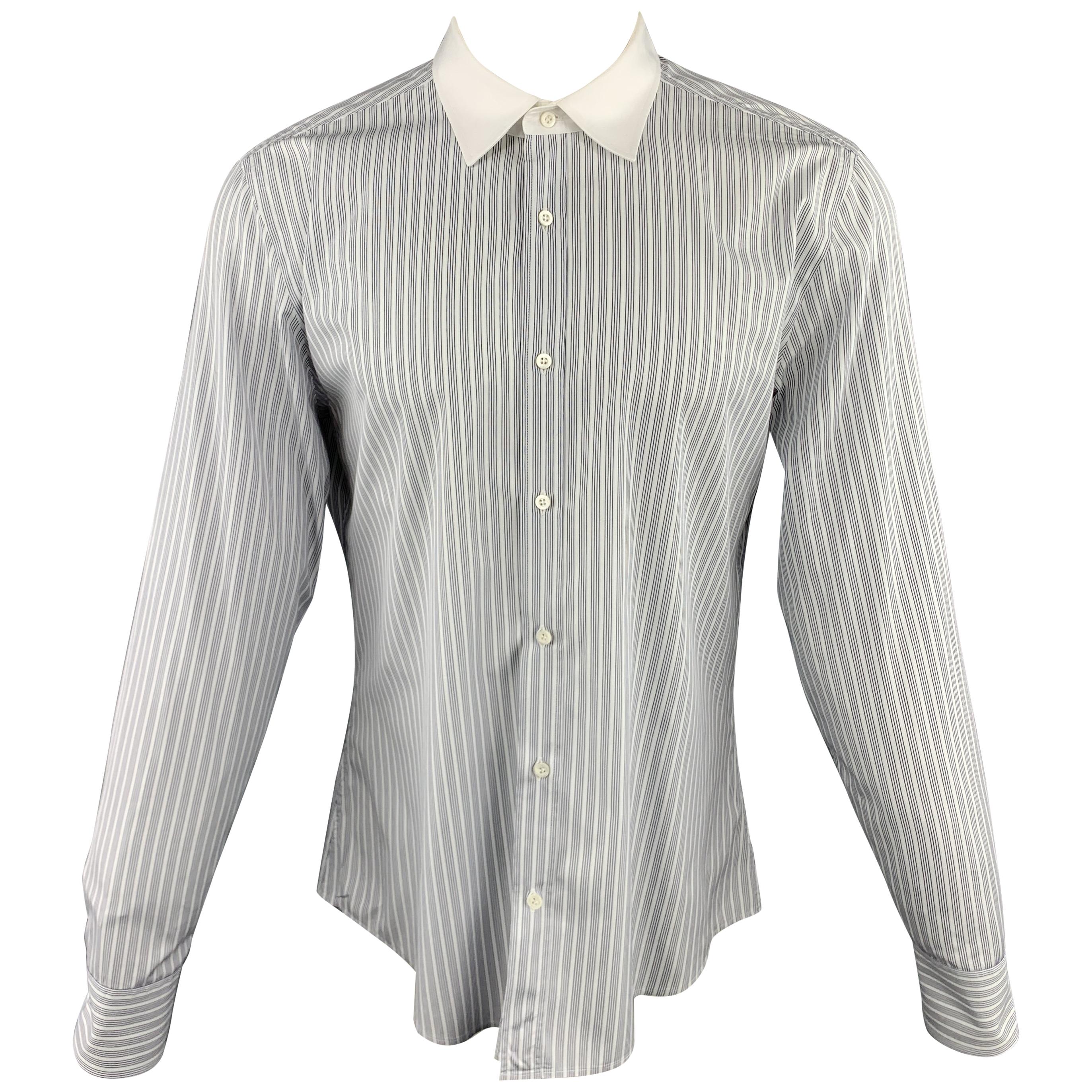 GUCCI Size XL White & Black Stripe Cotton Button Up Long Sleeve Shirt
