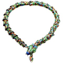 Margot de TaxcolMelesio Rodriguez Sterling Enamel Snake Necklace- Mexico