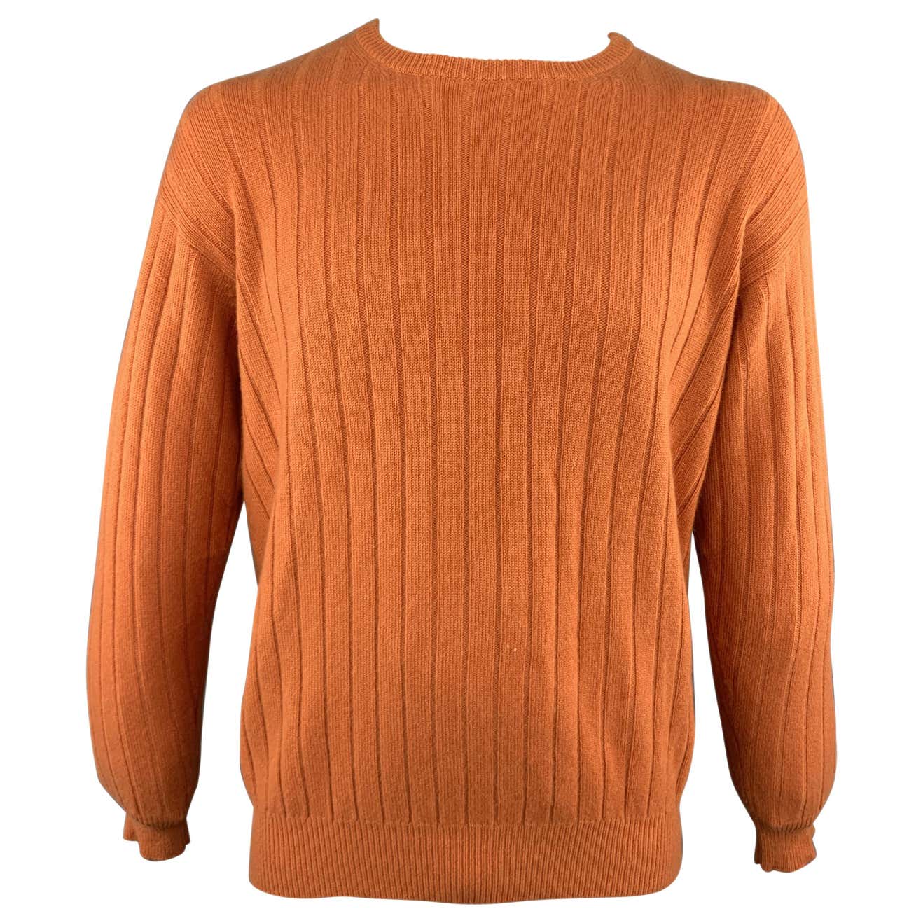 LORO PIANA Size L Orange Ribbed Cashmere Crew-Neck Sweater at 1stDibs