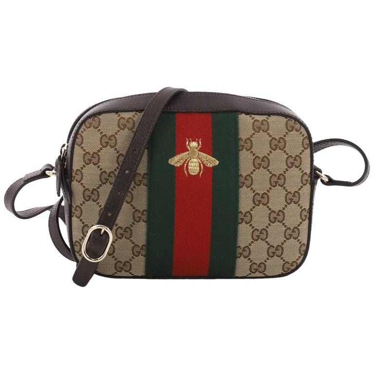 Gucci Red Leather Gold Bee Disco Camera Shoulder Crossbody Bag Red x Black  Web