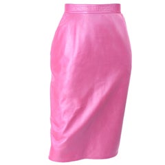 Deadstock New Vintage Ungaro Parallele Pink Metallic Leather Skirt With Tags