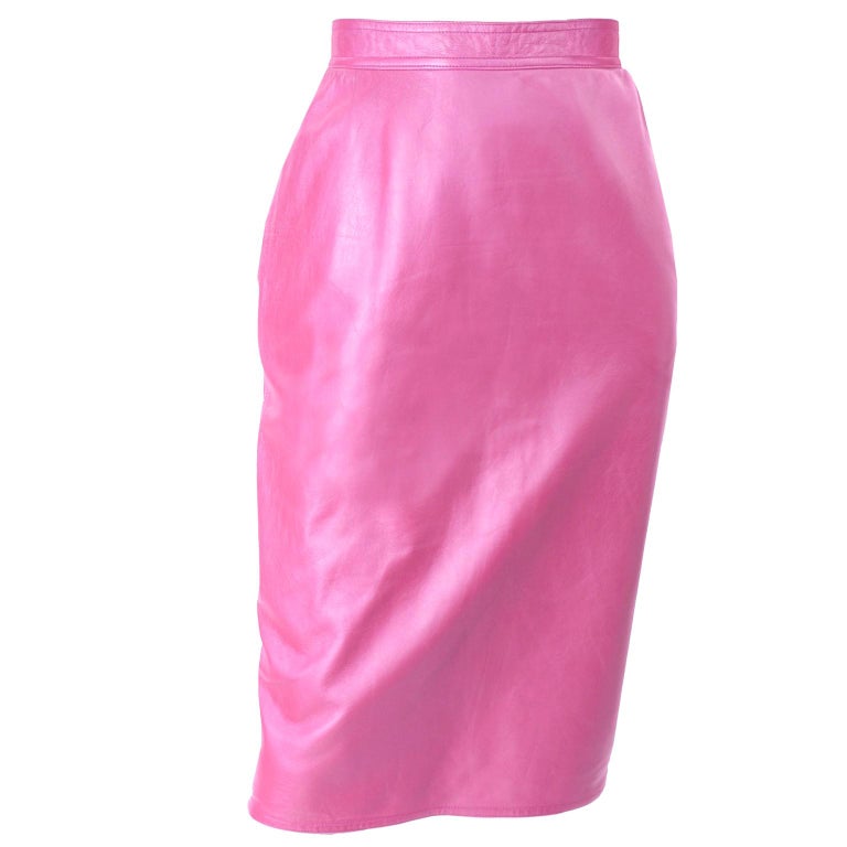 Deadstock New Vintage Ungaro Parallele Pink Metallic Leather Skirt With ...
