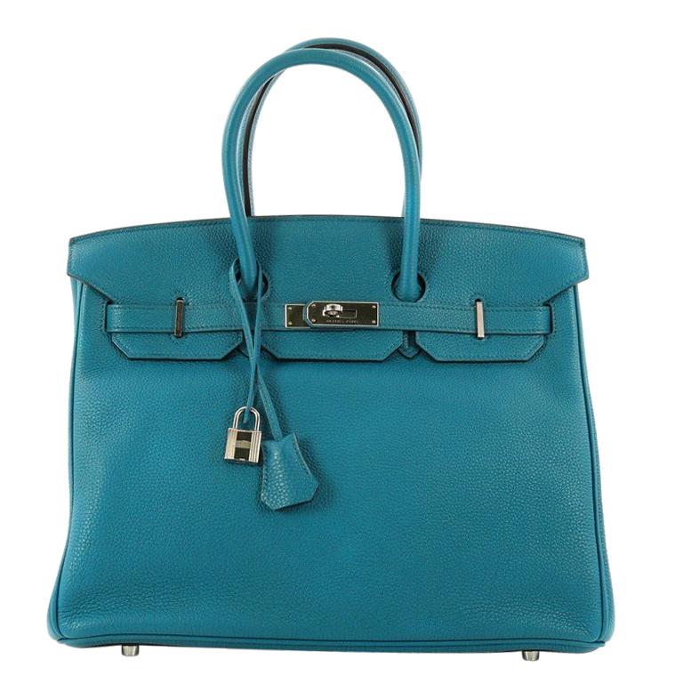 Hermes Birkin Handbag Cobalt Blue Togo with Palladium Hardware 35