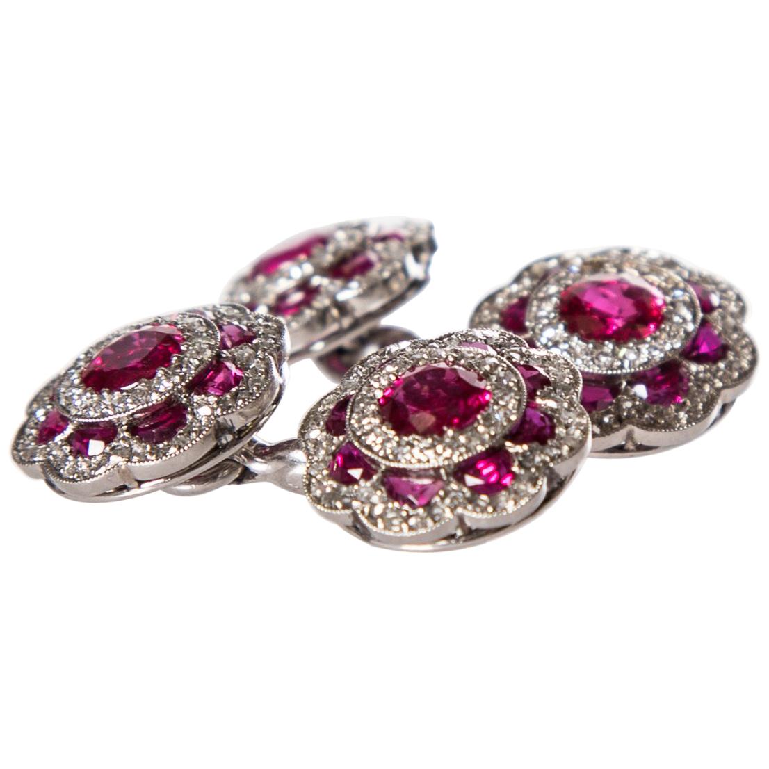 Cartier Platinum Ruby and Diamond Cufflinks