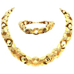 20th Century Gold Link "X" Chunky Necklace & Bracelet By, Christian Dior