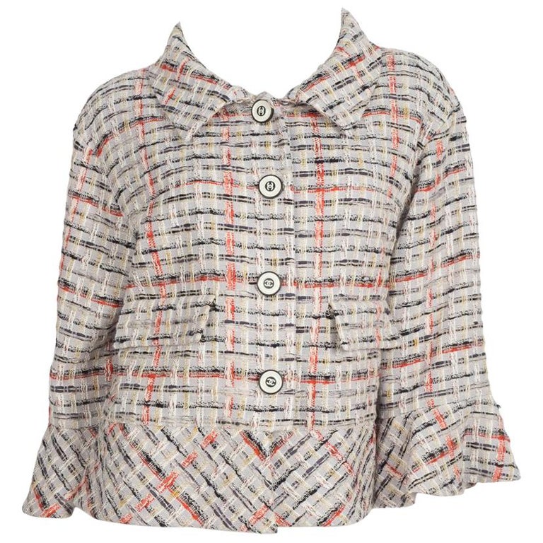 CHANEL Grey and Multi Color Tweed Jacket Sz 44 For Sale at 1stDibs