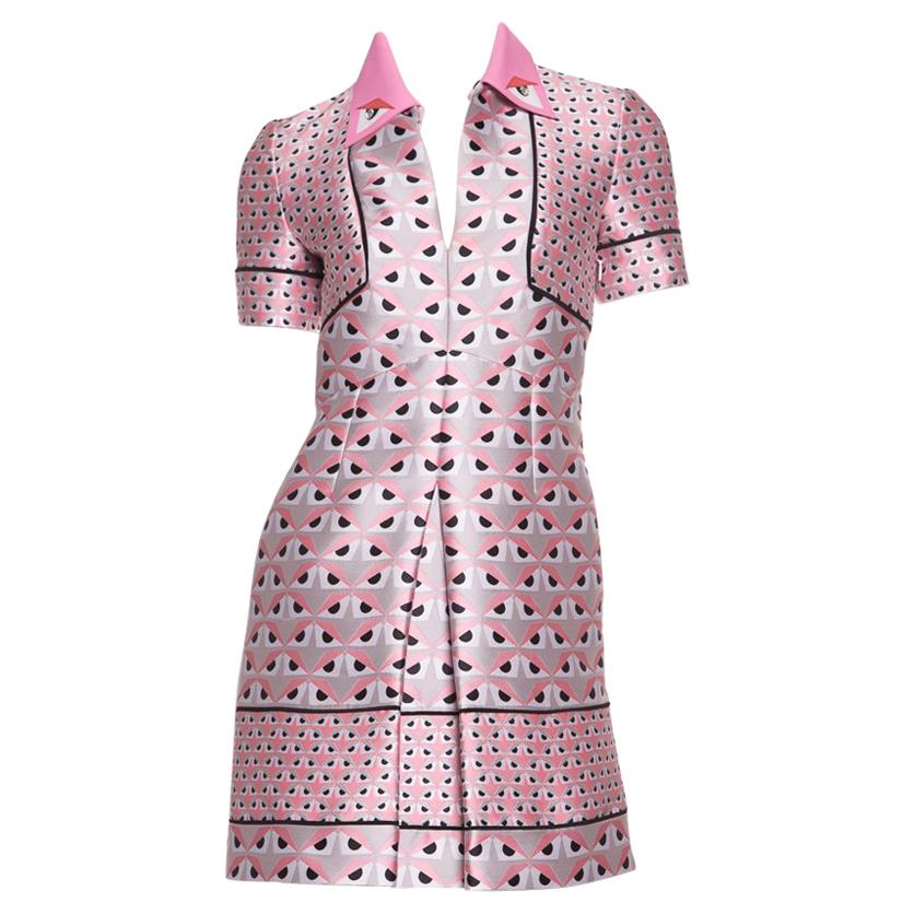 FENDI  Pink Jacquard Monster Dress SZ 36 For Sale