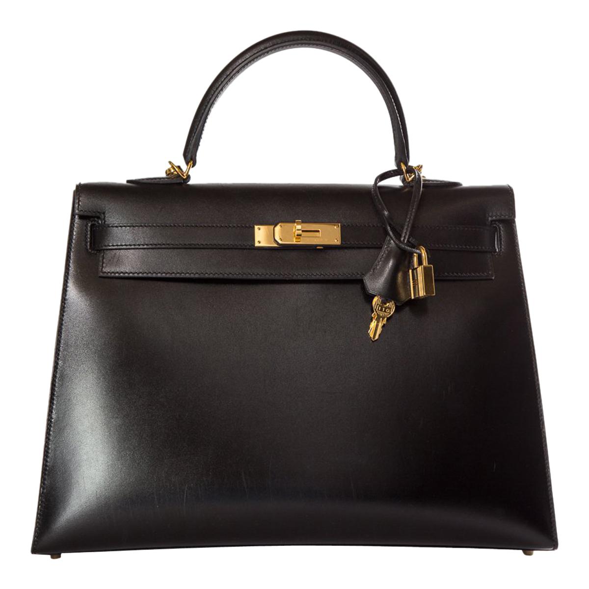 HERMÈS  Black Kelly 35cm Sellier Swift Leather Handle Bag $15, 995.95