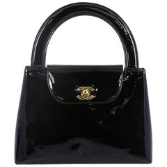 Chanel Vintage Top Handle Flap Bag Patent Small