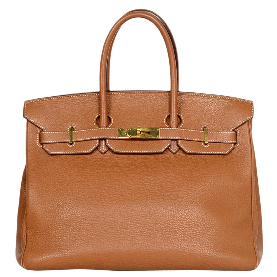 Hermes Togo Leather Tan Gold 35cm Birkin Bag GHW