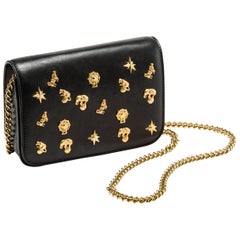 Roberto Cavalli Circus Purse Black Leather Gold Animal Embellishment Chain Strap