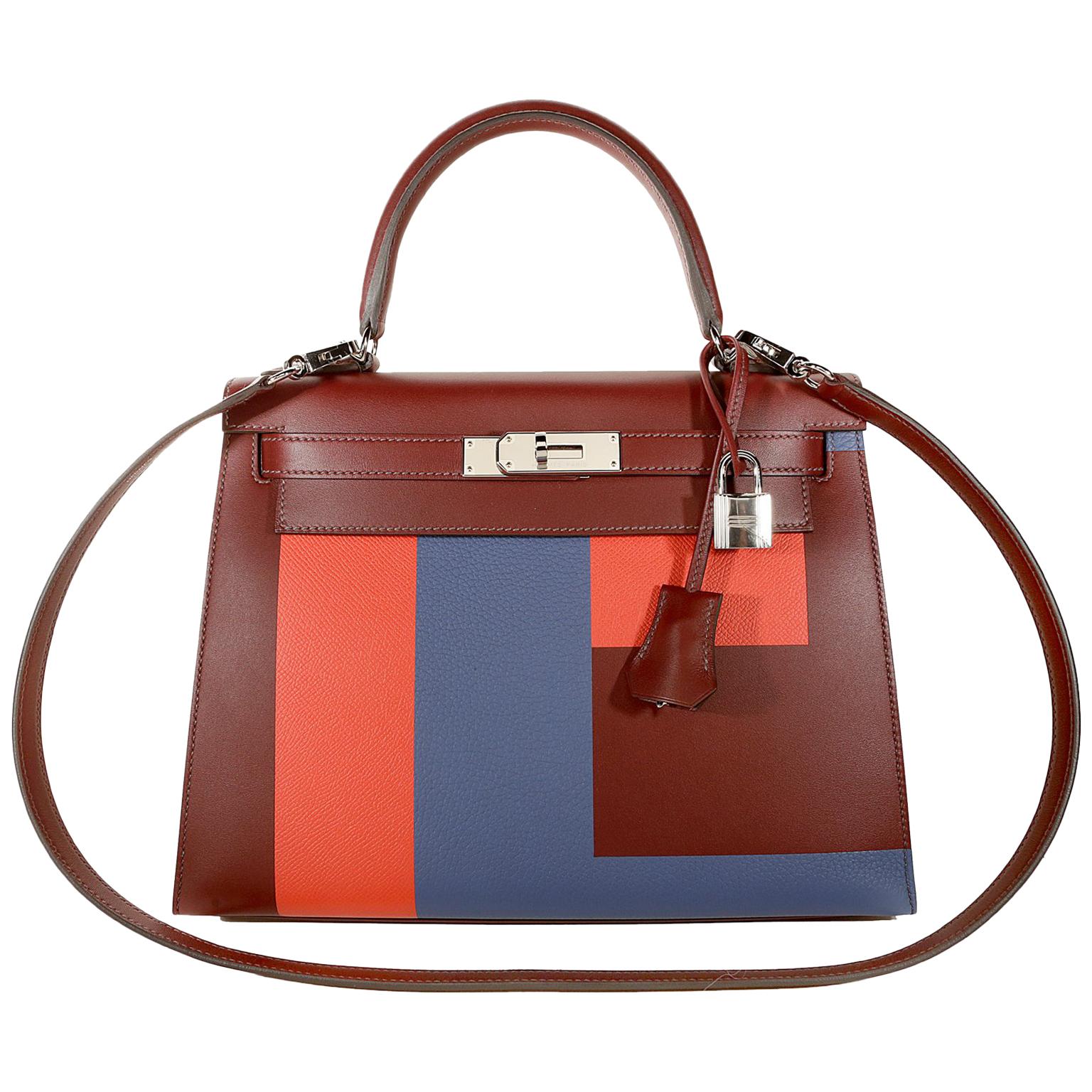 Hermès Resort Runway Colorblock 28 cm Kelly Bordeaux Orange Blue