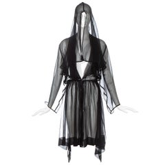 Vintage Azzedine Alaia black silk chiffon hooded evening cloak, ss 1988