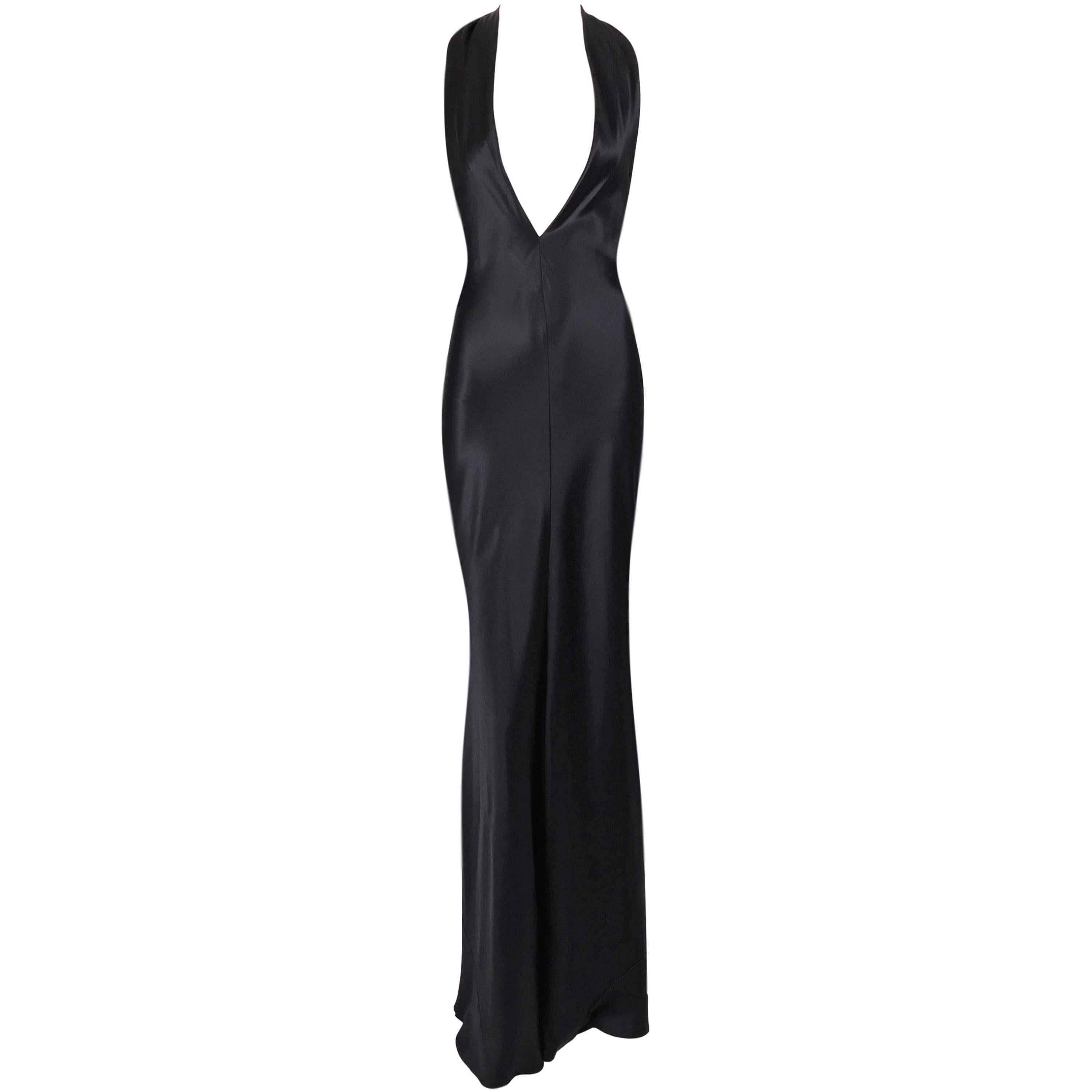 NWT F/W 2002 Dolce and Gabbana Black Satin Old Hollywood Plunging Gown ...