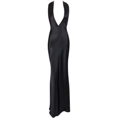 NWT F/W 2002 Dolce & Gabbana Schwarz Satin Old Hollywood Plunging Gown Kleid