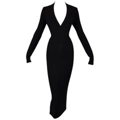 1990's Dolce & Gabbana Pin-Up Black Plunging L/S Bodycon Wiggle Dress