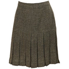 Brown & Grey Vintage Chanel Tweed Pleated Skirt