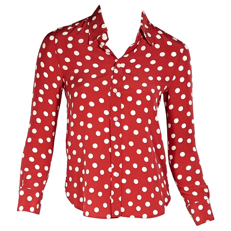 Red and White Saint Laurent Polka-Dot Silk Blouse For Sale at 1stDibs ...