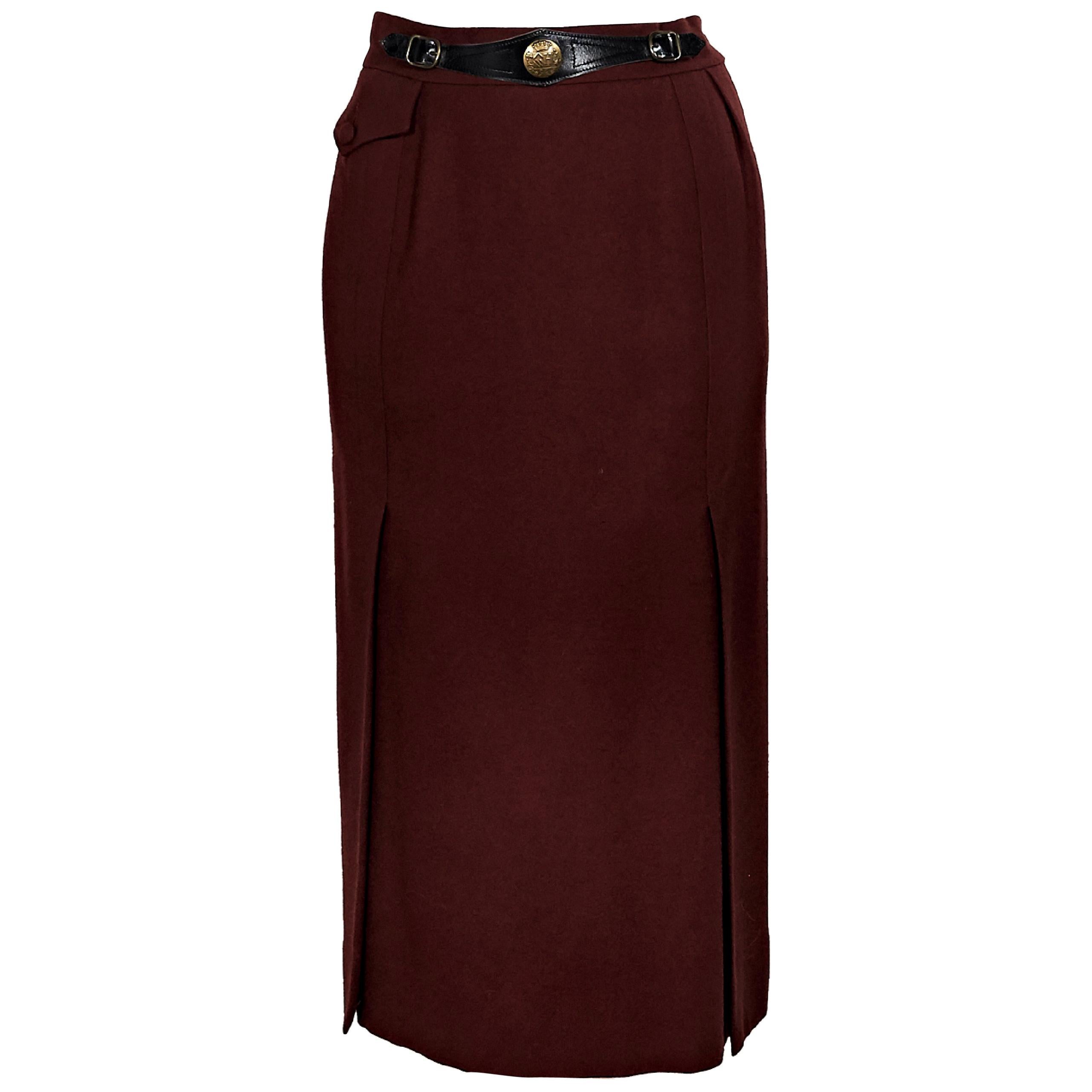 Burgundy Vintage Hermes Wool Skirt