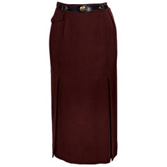 Burgundy Vintage Hermes Wool Skirt