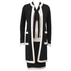 Vintage Late 1990s Chanel Black and Cream Cashmere Ensemble