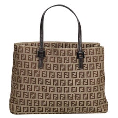 Fendi Brown Beige Jacquard Fabric Zucchino Tote Bag Italy