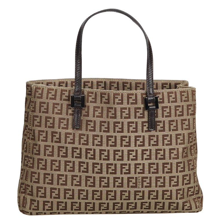 Fendi Brown Beige Jacquard Fabric Zucchino Tote Bag Italy For Sale at ...