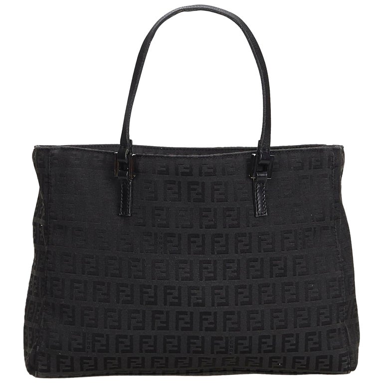 Fendi Black Jacquard Fabric Zucca Tote Bag Italy For Sale at 1stDibs