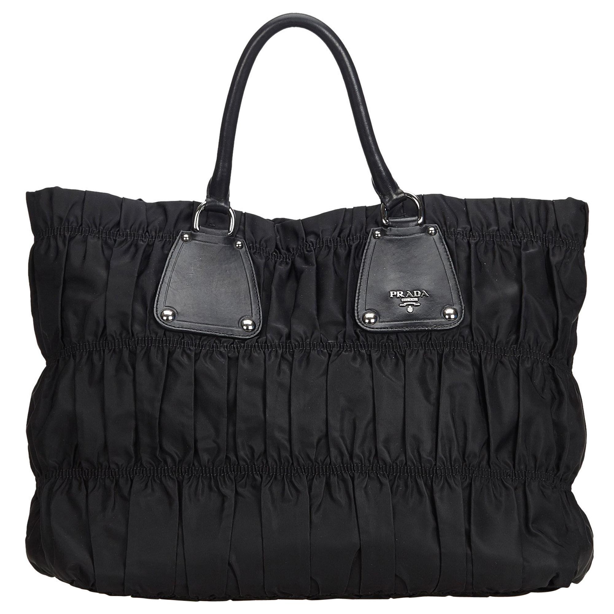 Prada Black Nylon Fabric Gathered Tote Bag Italy w/ Dust Bag For Sale