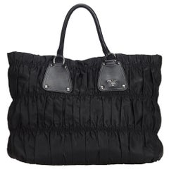 Prada Black Nylon Fabric Gathered Tote Bag Italy w/ Dust Bag