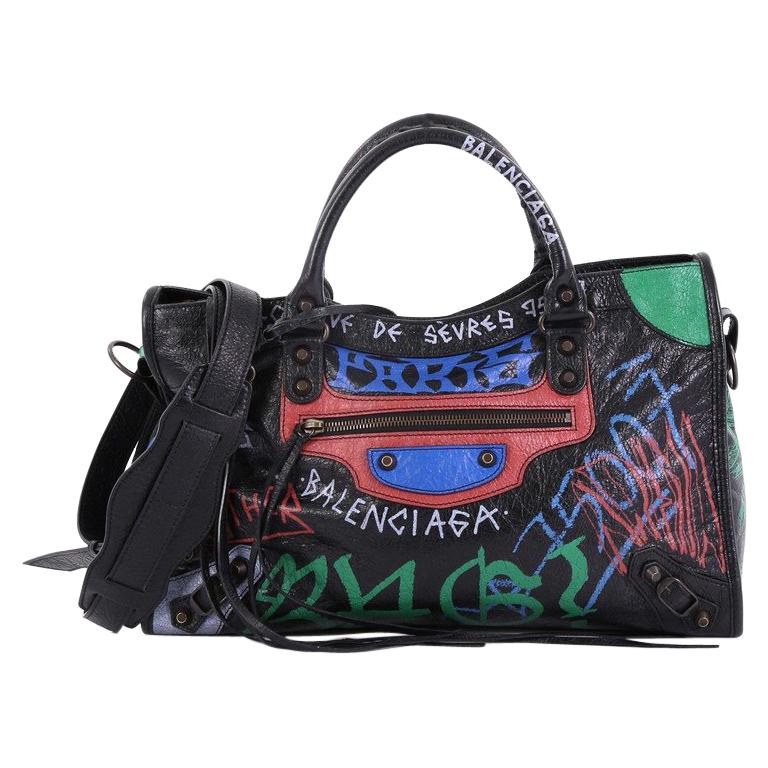 Balenciaga City Graffiti Classic Studs Handbag Leather Medium at 1stDibs