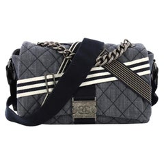 Chanel Airlines Buckle Messenger Bag Quilted Denim Medium