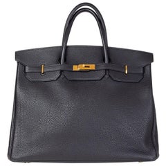 HERMES cuir noir Fjord & Or BIRKIN 40 Sac