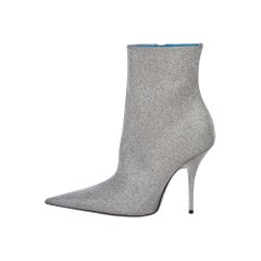 Balenciaga NEW Silver Glitter Pointy Toe Evening Ankle Boots Booties