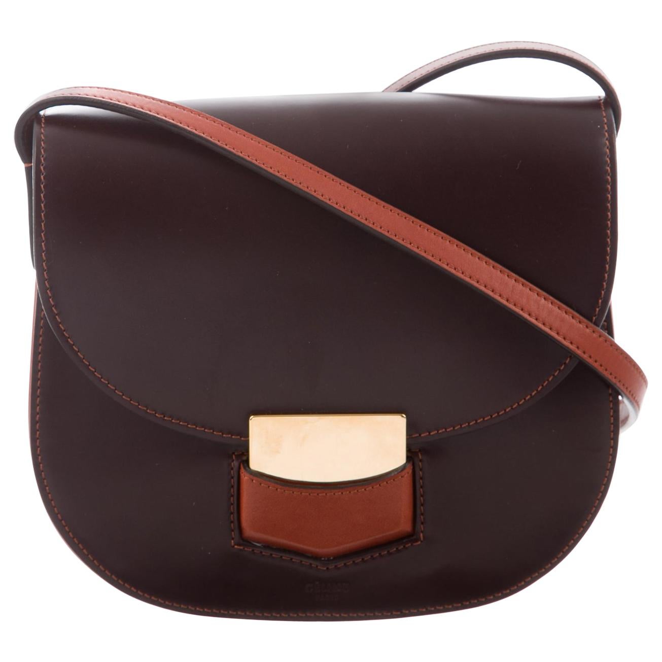 Celine NEW Phoebe Philo Brown Leather Gold Small Saddle Flap Shoulder Bag
