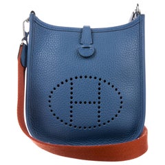 Hermes Light Blue Leather Orange Strap Small 'H' Shoulder Bag in Box