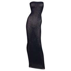 1990's Jean Paul Gaultier Sheer Black Mesh Nylon Strapless Long Gown Dress