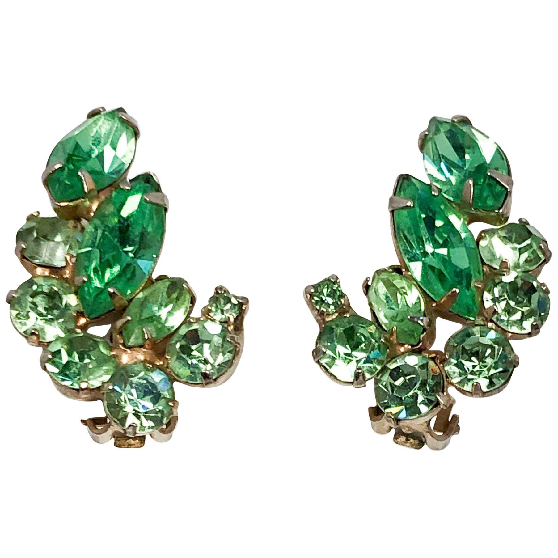 1950s Hattie Carnegie Clip-on Earrings in Multi-shades of Green