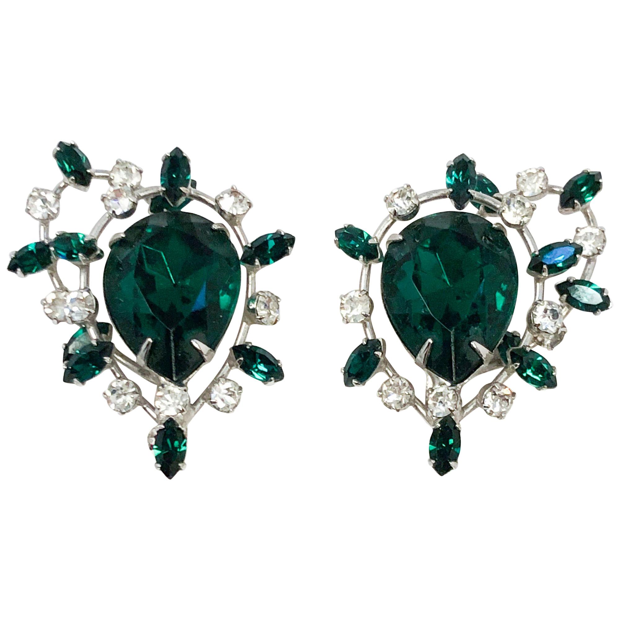 1950s Vendome Clip-on Earring with Emerald/Green Rhinestones