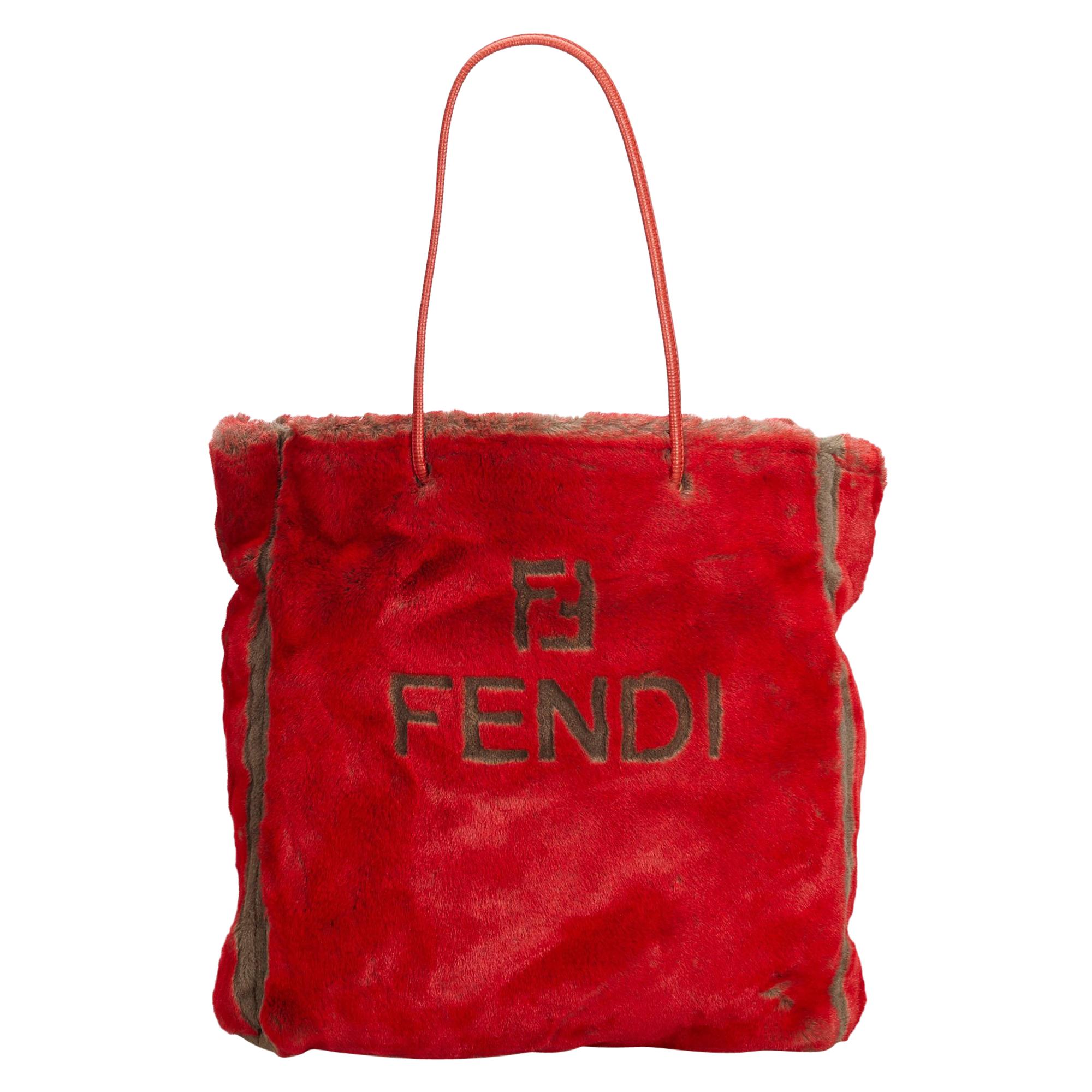 Fendi Red  Other Faux Fur Tote Italy For Sale