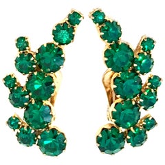 20th Century Pair Of Gold Plate & Emerald Austrian Crystal Earrings