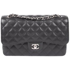 Chanel 2.55 Timeless Jumbo Double Flap Bag - black caviar leather/silver