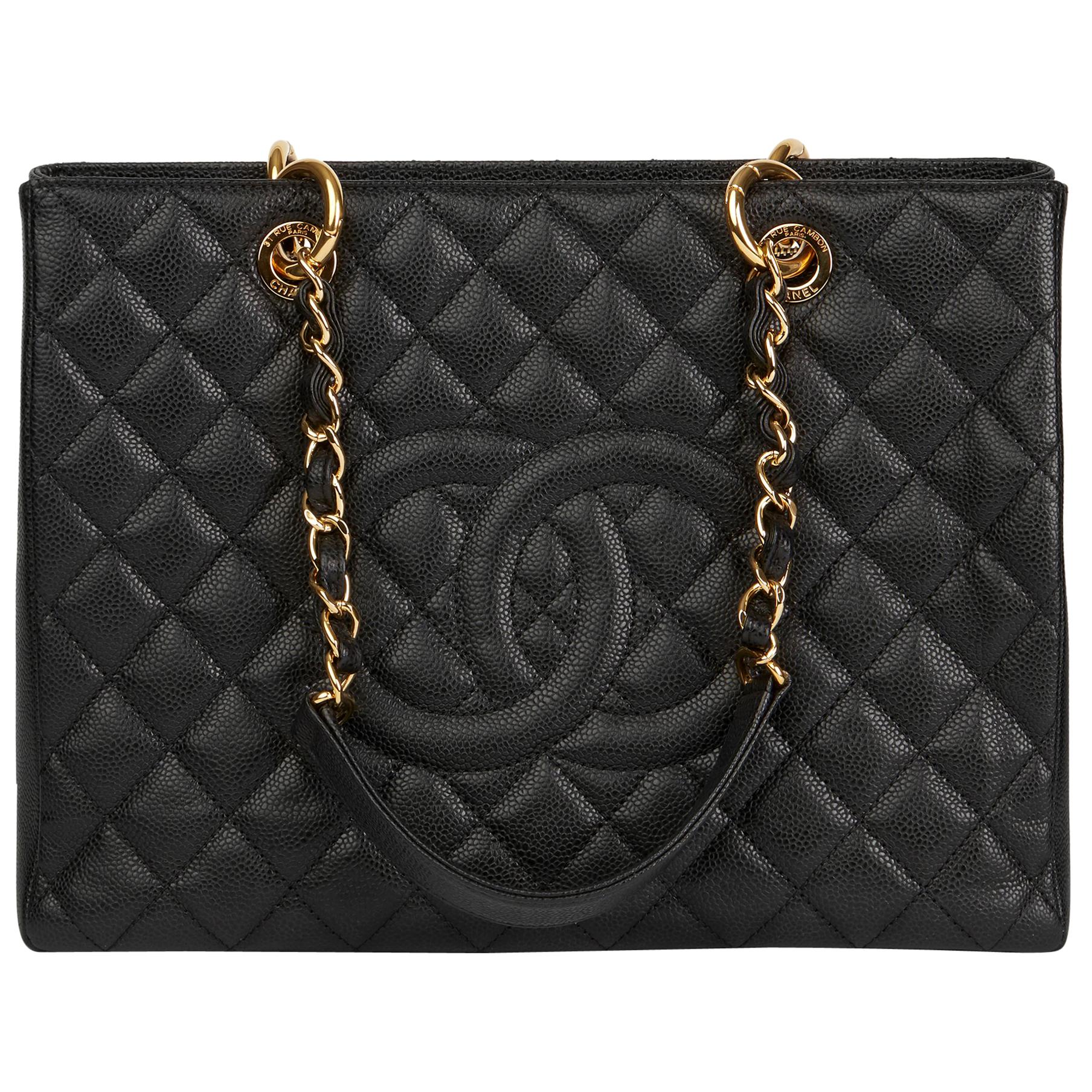 Chanel 2014 Black Quilted Caviar Leather Grand Shopping Tote GST