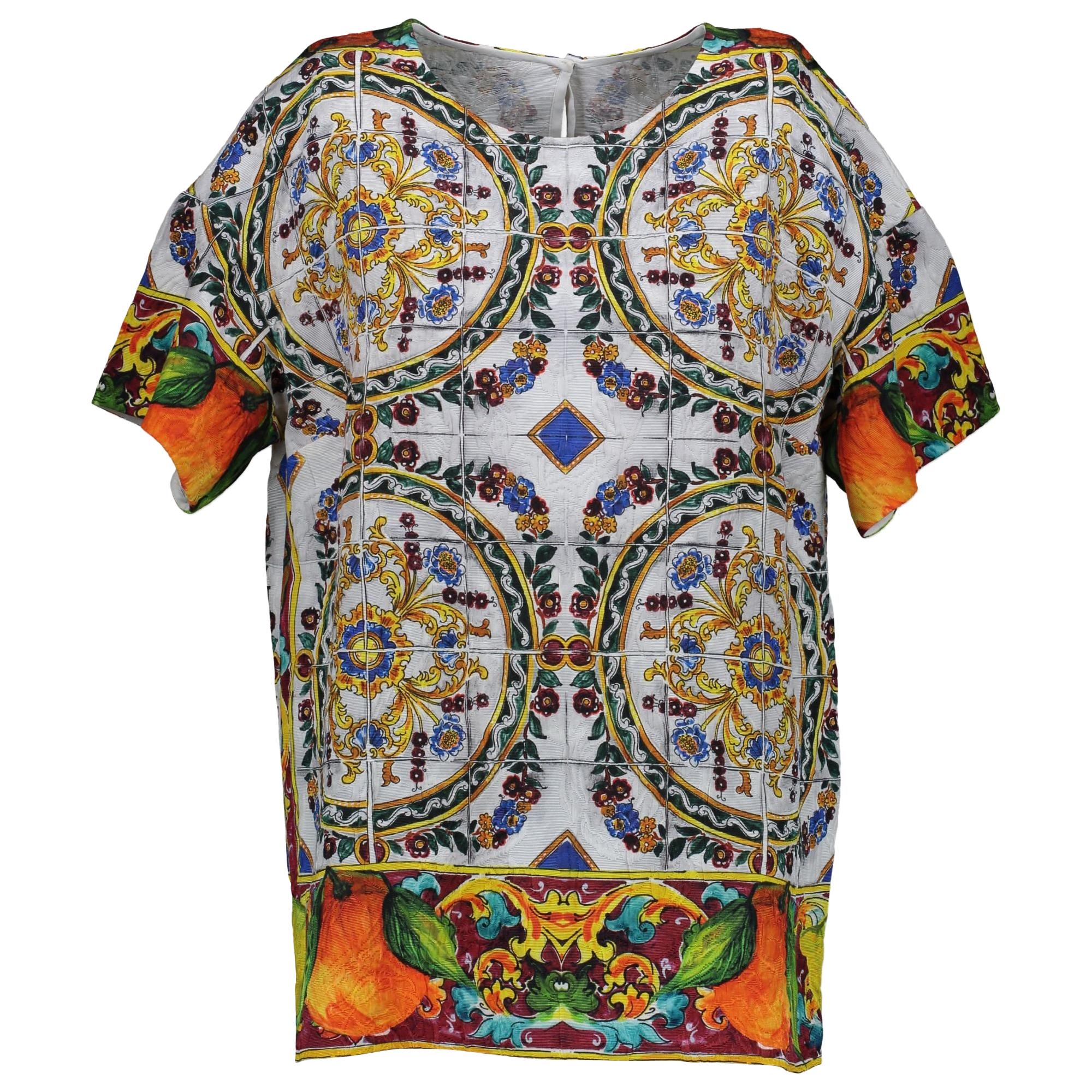 Dolce & Gabbana Short Sleeve Multicolor Blouse - SIZE IT40