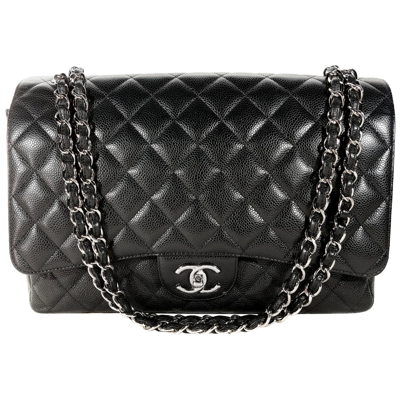 Chanel Black Caviar Maxi Double Flap Classic with SHW