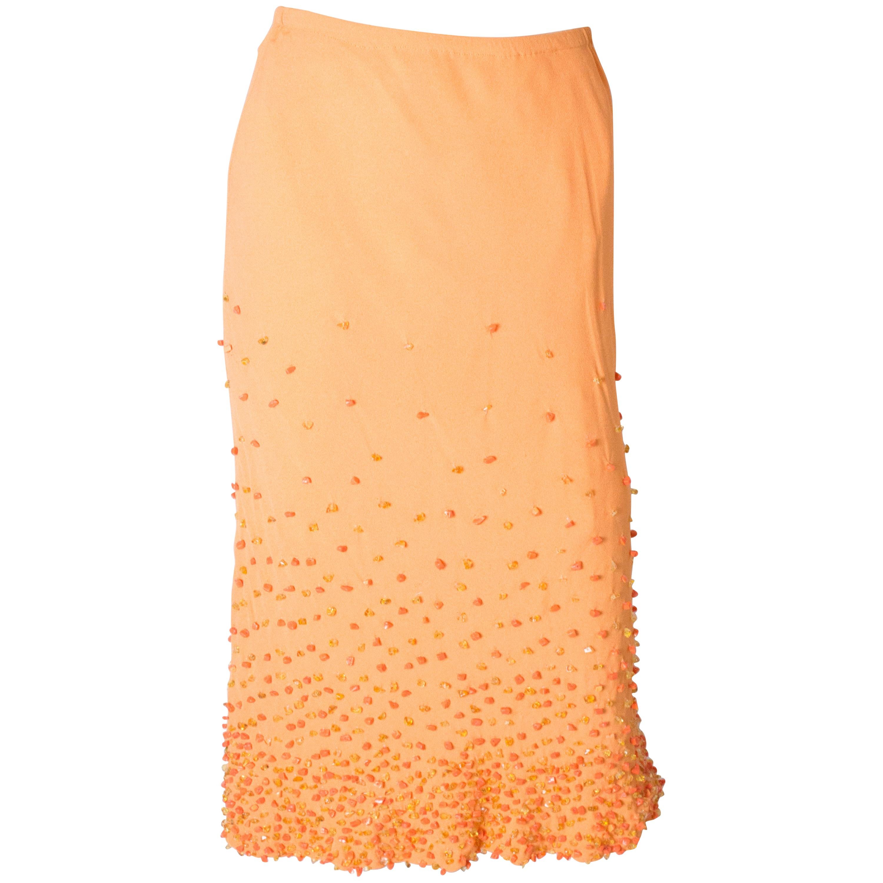 Vintage Beaded Orange Skirt For Sale