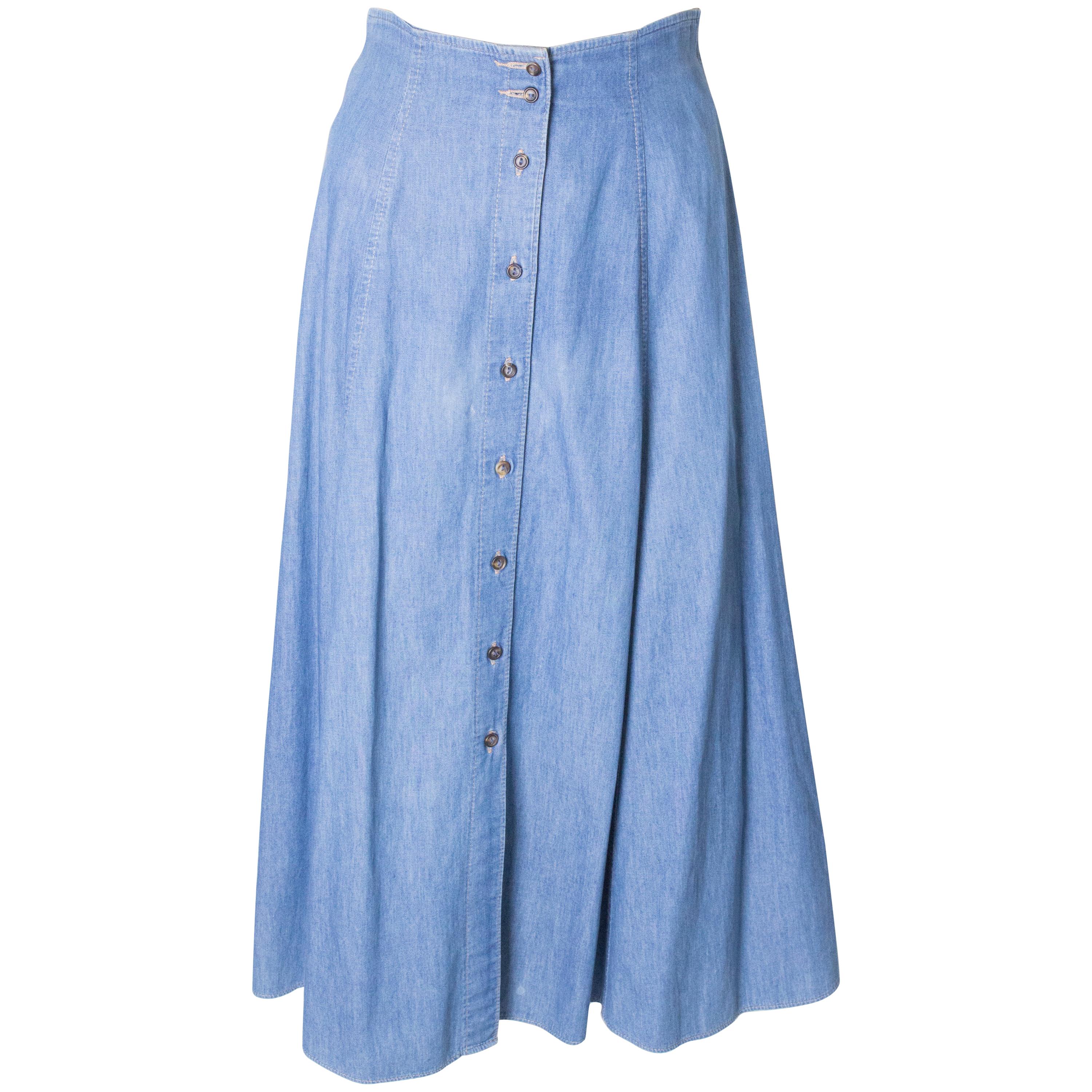 Vintage Button Through Denim Skirt For Sale