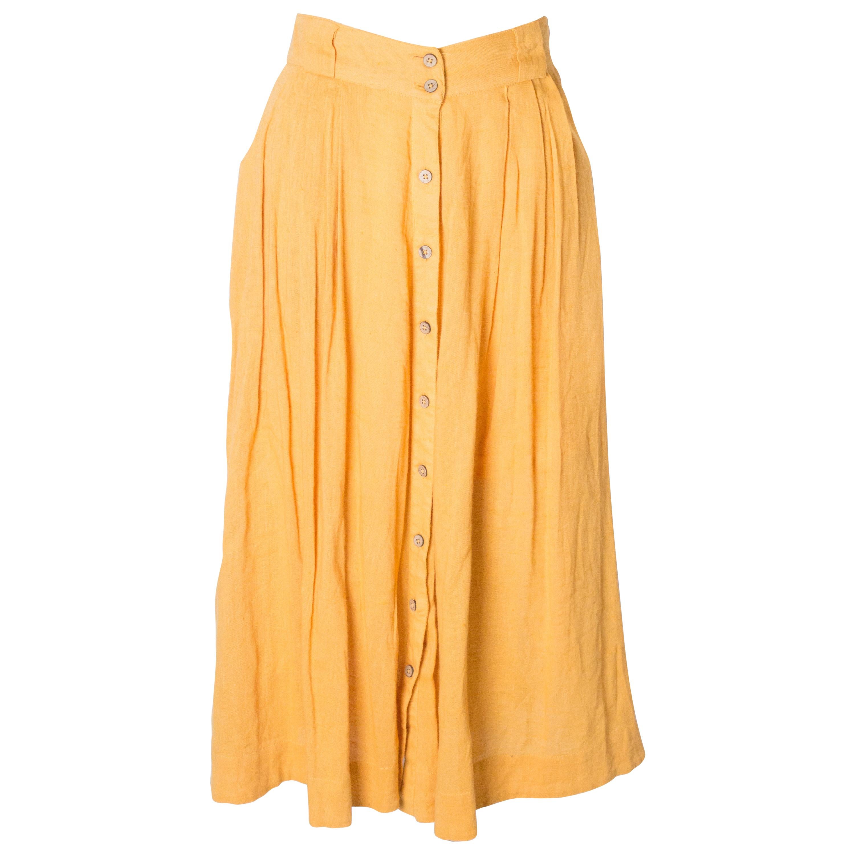 Vintage Orange Button Through Summer Skirt For Sale